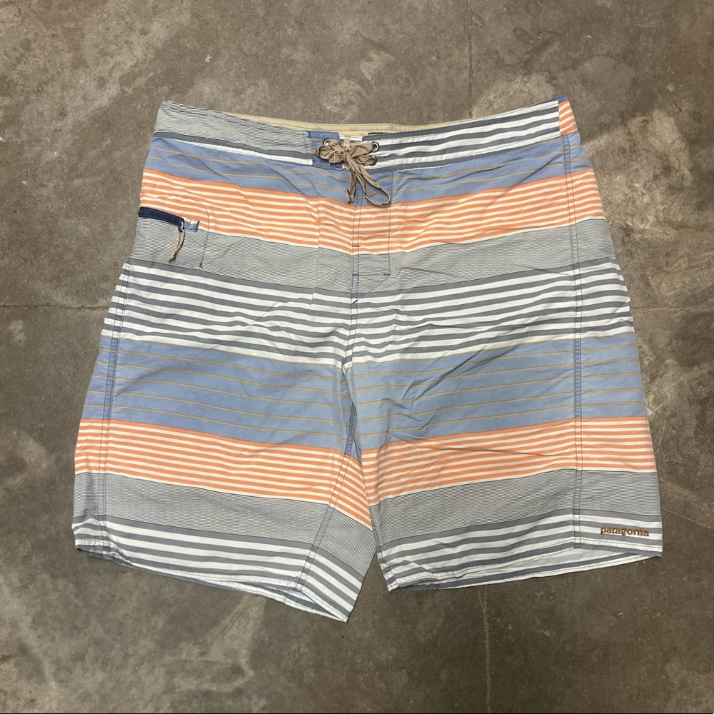 Orange, Blue, and Gray striped Patagonia Board shorts size 38 waist